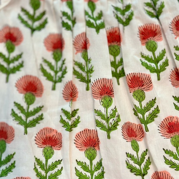 Sunshine Tienda Sleeveless Block Print Red Green Floral Cotton Dress- XS/S - Picture 7 of 8